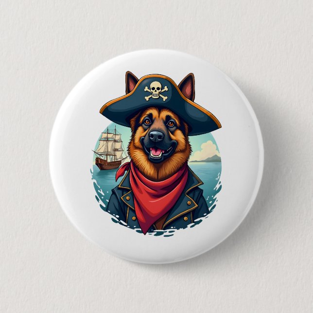 German Shepherd Dog Pirate  6 Cm Round Badge (Front)