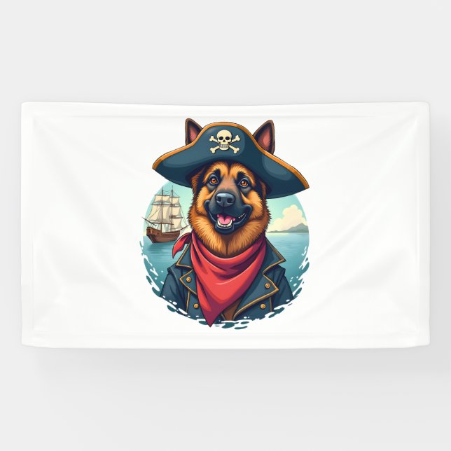 German Shepherd Dog Pirate  Banner (Horizontal)