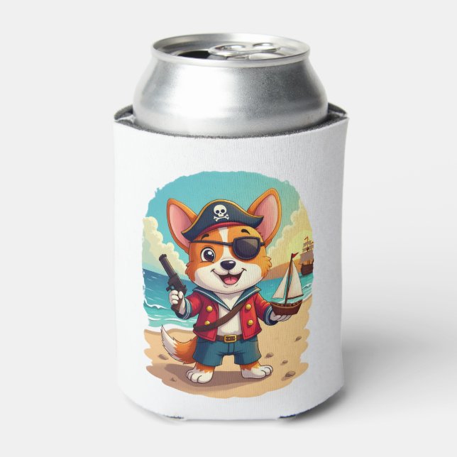 German Shepherd Dog Pirate Can Cooler (Can Front)