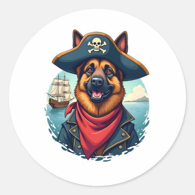 German Shepherd Dog Pirate  Classic Round Sticker (Front)