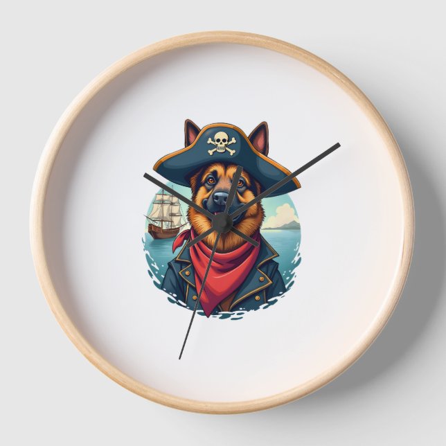 German Shepherd Dog Pirate  Clock (Front)