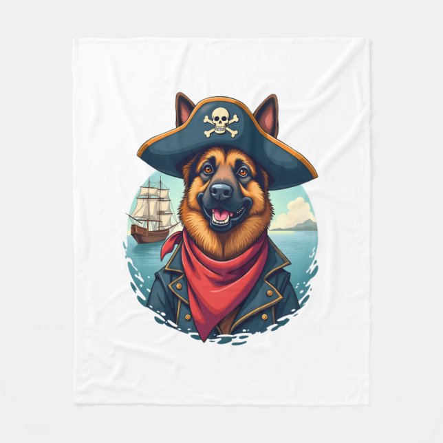 German Shepherd Dog Pirate Copy Fleece Blanket (Front)