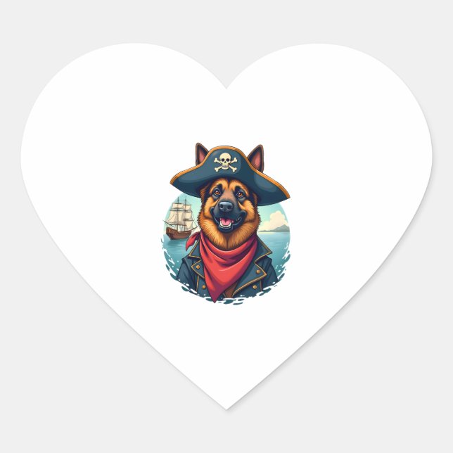 German Shepherd Dog Pirate Copy Heart Sticker (Front)