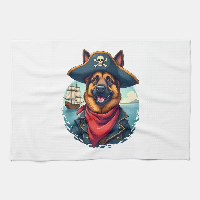 German Shepherd Dog Pirate Copy Tea Towel (Horizontal)