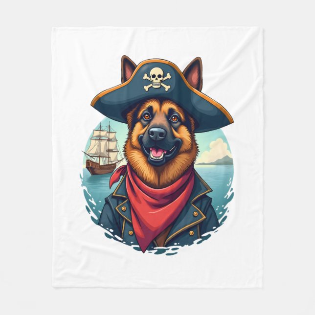 German Shepherd Dog Pirate  Fleece Blanket (Front)