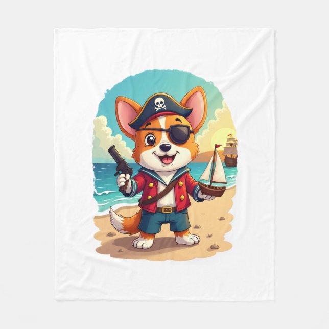 German Shepherd Dog Pirate Fleece Blanket (Front)