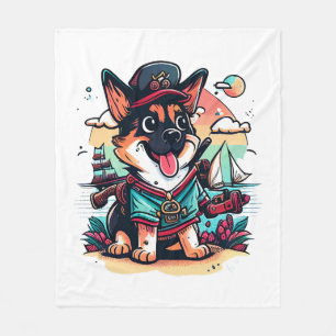 German Shepherd Dog Pirate Fleece Blanket