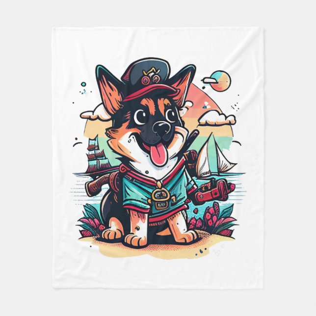 German Shepherd Dog Pirate Fleece Blanket (Front)