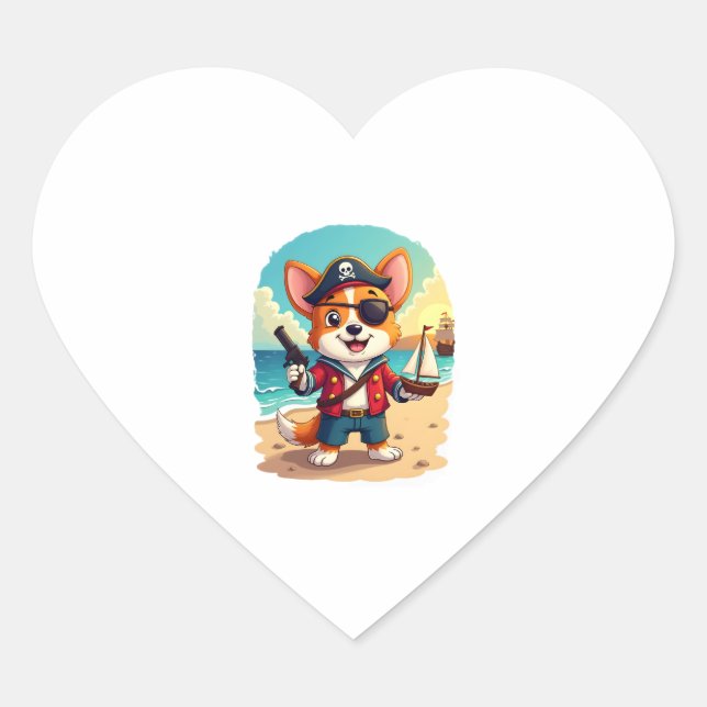 German Shepherd Dog Pirate Heart Sticker (Front)