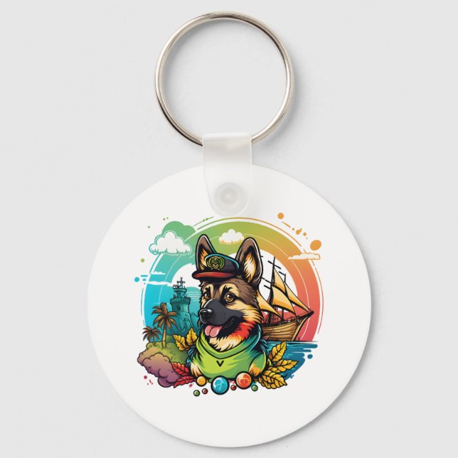 German Shepherd Dog Pirate  Key Ring (Front)