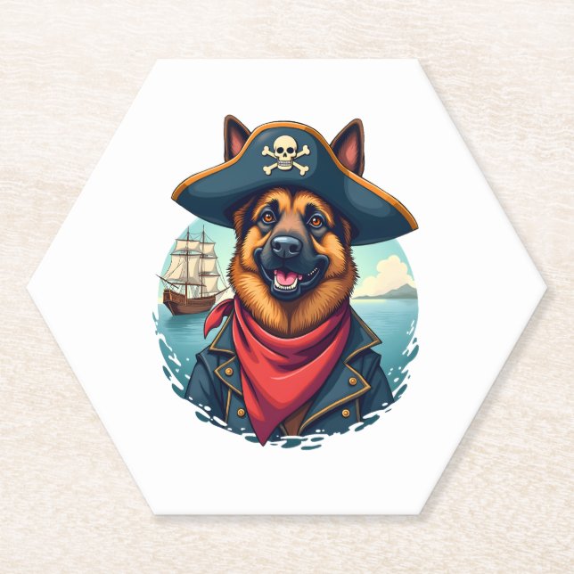 German Shepherd Dog Pirate  Paper Coaster (Front)