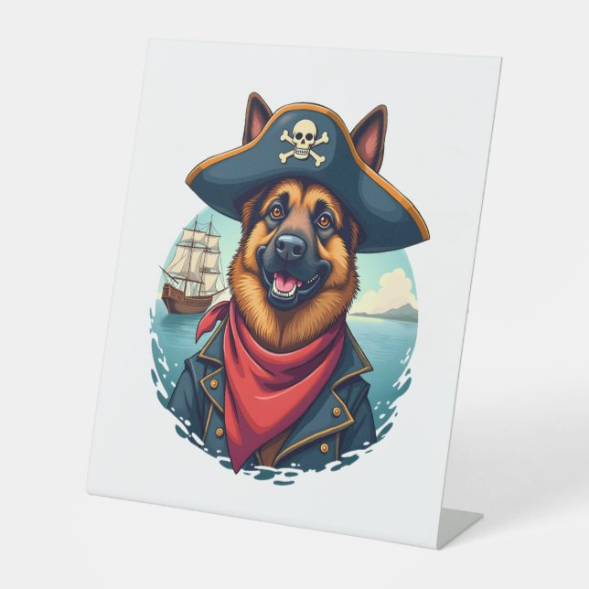 German Shepherd Dog Pirate  Pedestal Sign (Front)