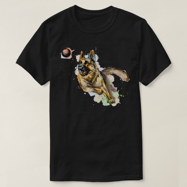 German shepherd dog playing and catching a ball fr T-Shirt (Design Front)