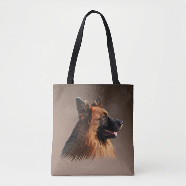 German Shepherd Dog Portrait Art Painting Tote Bag (Front)