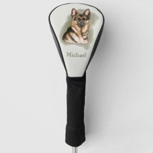 German Shepherd Dog Portrait Art With Name Golf Head Cover