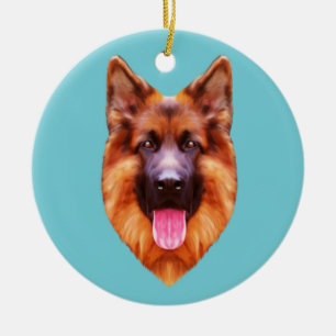 German Shepherd Dog Portrait Ceramic Tree Decoration