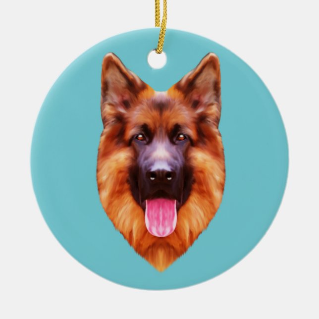German Shepherd Dog Portrait Ceramic Tree Decoration (Front)