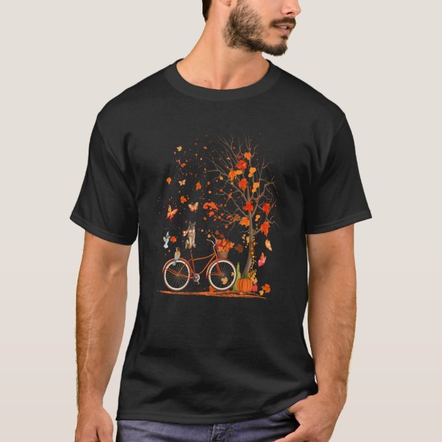 German Shepherd Dog Pumpkin Bicycle Fall Leaves Tr T-Shirt (Front)