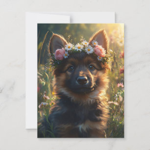 German Shepherd Dog Puppy in a Flower Crown Postcard