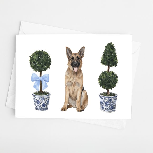 German Shepherd Dog Puppy Topiary Watercolor Card (Creator Uploaded)
