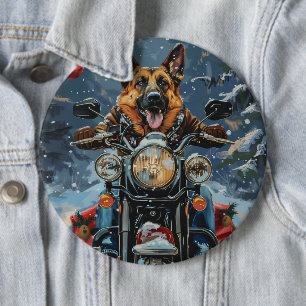 German Shepherd Dog Riding Motorcycle Christmas 6 Cm Round Badge