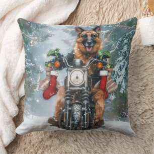 German Shepherd Dog Riding Motorcycle Christmas Cushion