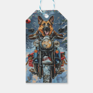 German Shepherd Dog Riding Motorcycle Christmas Gift Tags