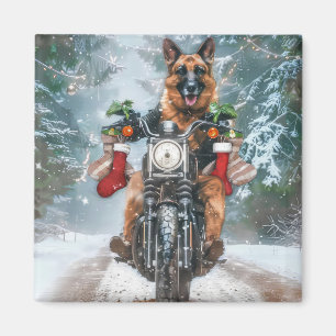 German Shepherd Dog Riding Motorcycle Christmas  Magnet