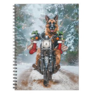 German Shepherd Dog Riding Motorcycle Christmas  Notebook