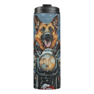 German Shepherd Dog Riding Motorcycle Christmas Thermal Tumbler