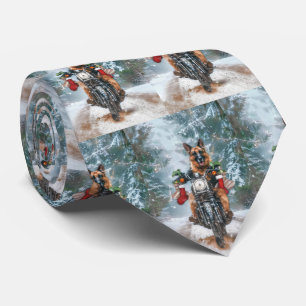 German Shepherd Dog Riding Motorcycle Christmas  Tie