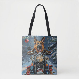 German Shepherd Dog Riding Motorcycle Christmas Tote Bag