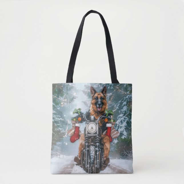 German Shepherd Dog Riding Motorcycle Christmas  Tote Bag (Front)