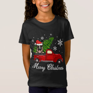 German Shepherd Dog Riding Red Truck Christmas Dec T-Shirt