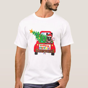 German Shepherd Dog Riding Red Truck Christmas Hol T-Shirt