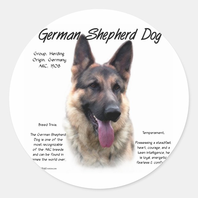 German Shepherd Dog (sable) History Design Classic Round Sticker (Front)