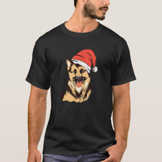 German Shepherd Dog Santa Clause Hat Xmas Christma T-Shirt