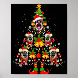 German Shepherd Dog Santa Hat Christmas Tree Xmas  Poster