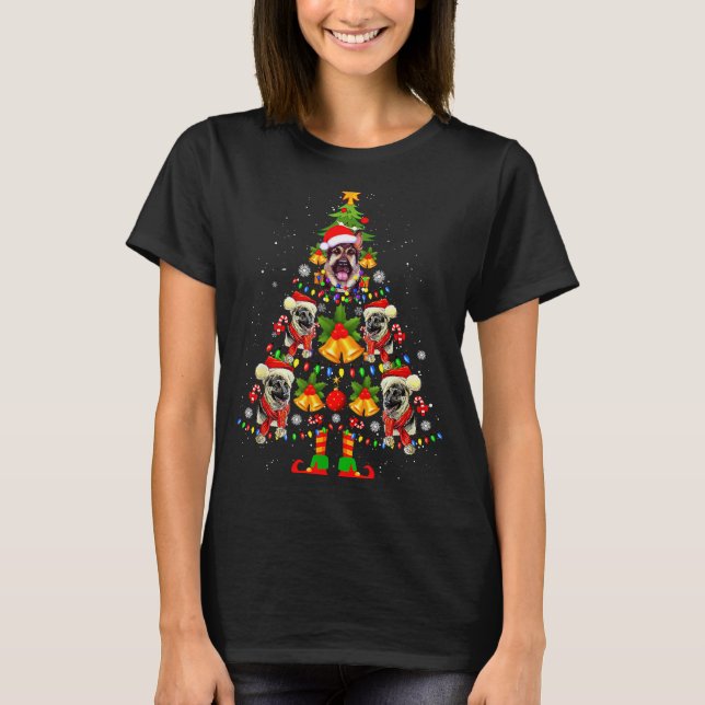 German Shepherd Dog Santa Hat Christmas Tree Xmas  T-Shirt (Front)