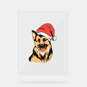 German Shepherd Dog Santa Hat - Funny Christmas Acrylic Sign