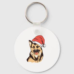German Shepherd Dog Santa Hat - Funny Christmas Key Ring