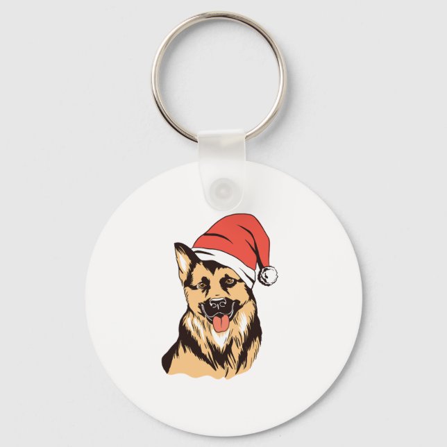 German Shepherd Dog Santa Hat - Funny Christmas  Key Ring (Front)