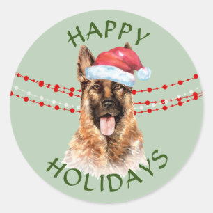 German Shepherd Dog Santa Hat Happy Holidays Classic Round Sticker