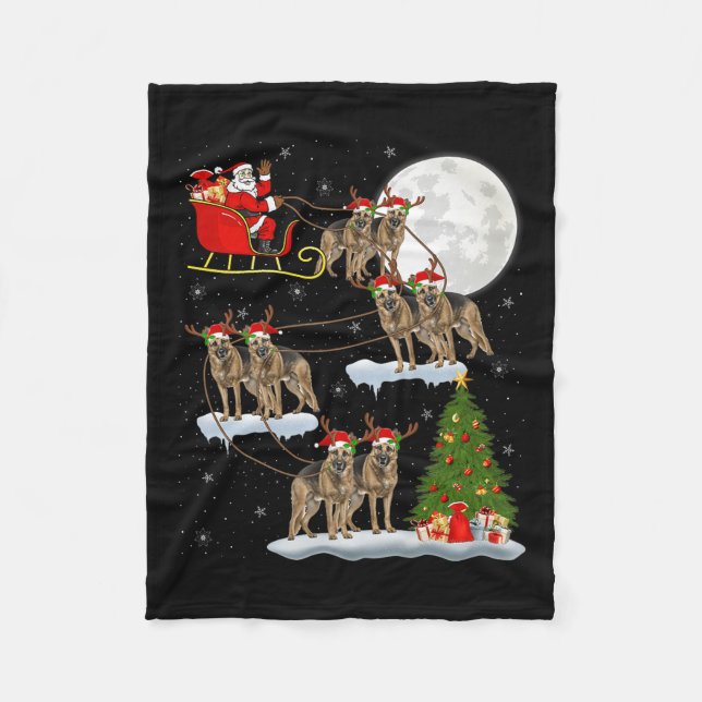 German Shepherd Dog Santa Sleigh Flying Funny Chri Fleece Blanket (Front)