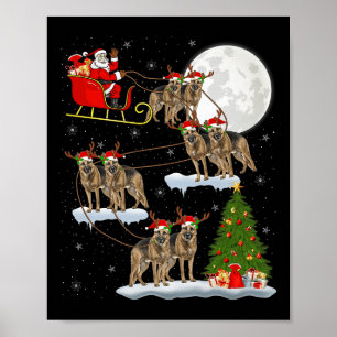 German Shepherd Dog Santa Sleigh Flying Funny Chri Poster