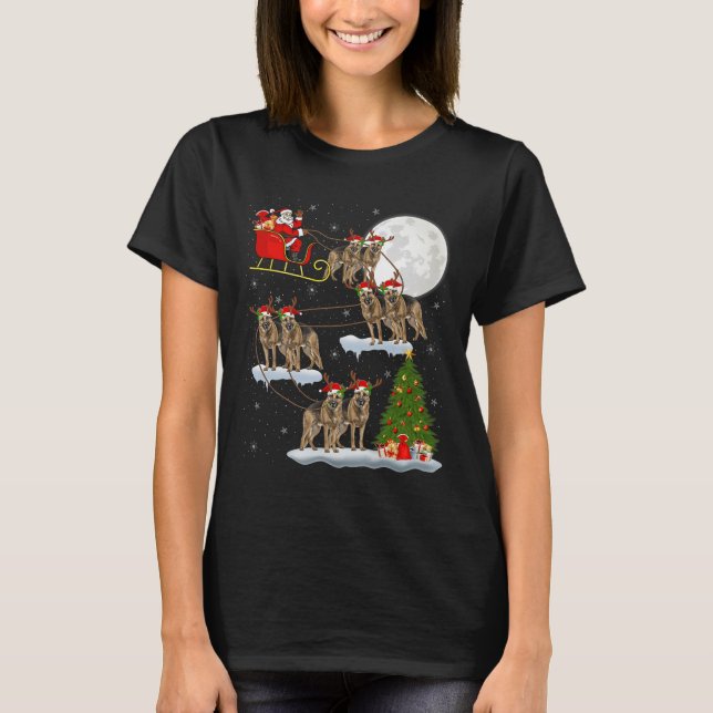 German Shepherd Dog Santa Sleigh Flying Funny Chri T-Shirt (Front)