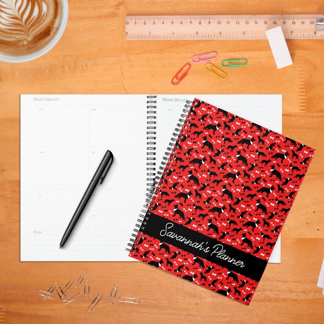 German Shepherd Dog Shepard Weekly Monthly Planner (German Shepherds Red Personalized Planner)