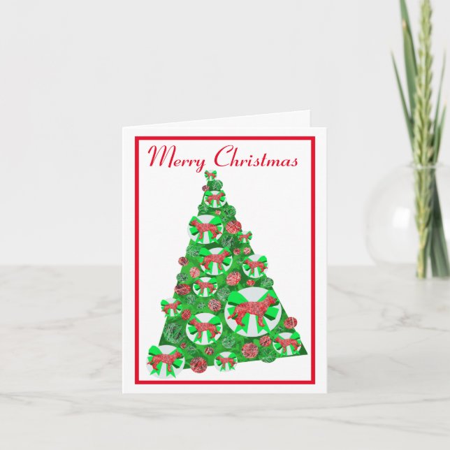 German Shepherd Dog Silhouette Christmas Tree Grn Card (Front)