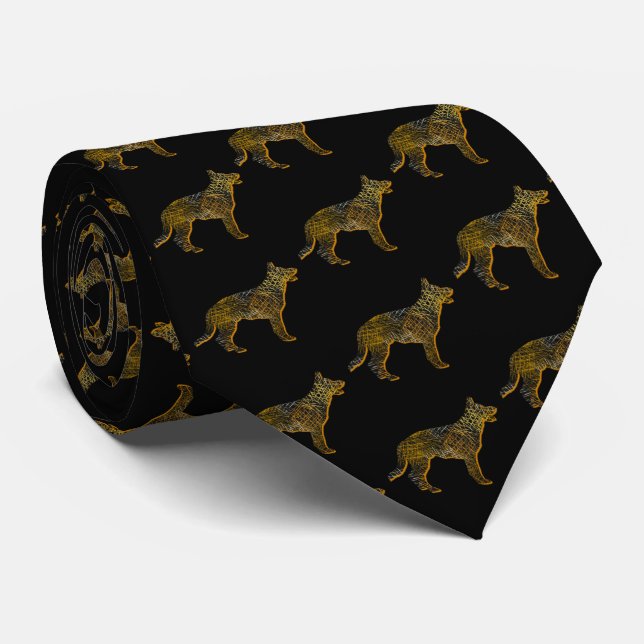 German Shepherd Dog Silhouette Halloween Black Tie (Rolled)