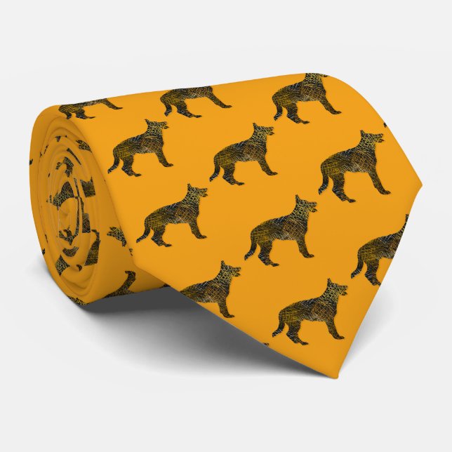 German Shepherd Dog Silhouette Halloween Orange Tie (Rolled)